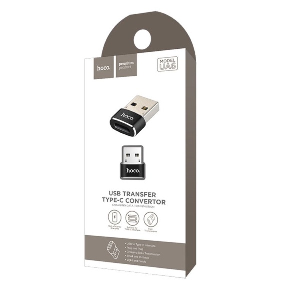 Hoco UA6 - Adaptor OTG Transfer, Type-C la USB, Negru