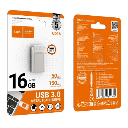 Hoco UD16 - Memory Stick 16GB, Type-C 3.0, FastSpeed, Smart Drive, Gray