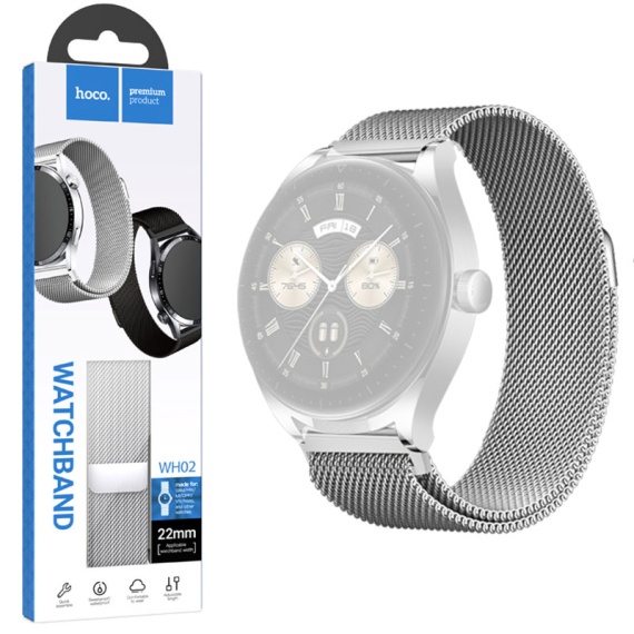 Hoco WH02 - Curea metalica, pentru SmartWatch Universala, conectori 20 mm, Magnet, Stainless, Argintiu