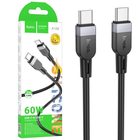 Hoco X109 - Cablu Date si Incarcare Type-C la Type-C PD60W QC3.0 3A 3m Negru