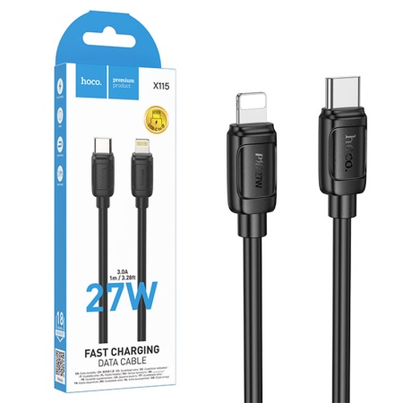 Hoco X115 - Cablu Type-C la Lightning incarcare rapida 27W, 1m, Negru