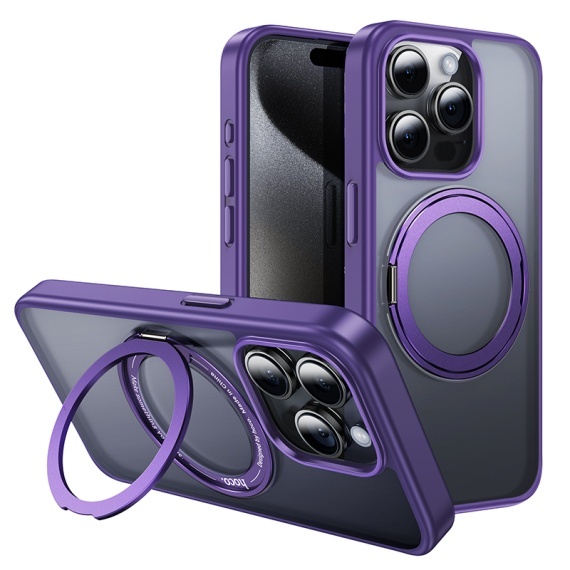 Husa Hoco AS1 - iPhone 15 Pro Max, MagSafe, Ring Stand, Frosted, Violet