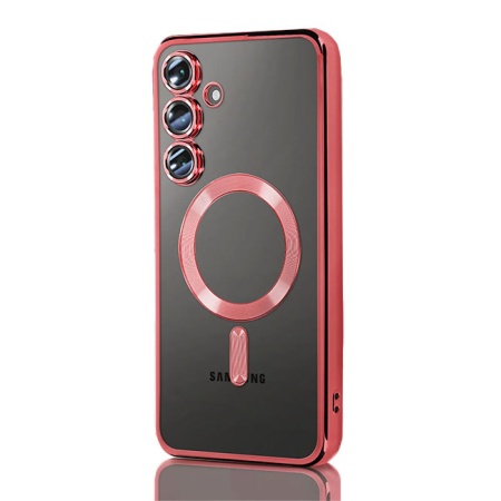 Husa Maxcell pentru SAMSUNG Galaxy A56 – Plating MagCase, TPU Clear, rama roșie