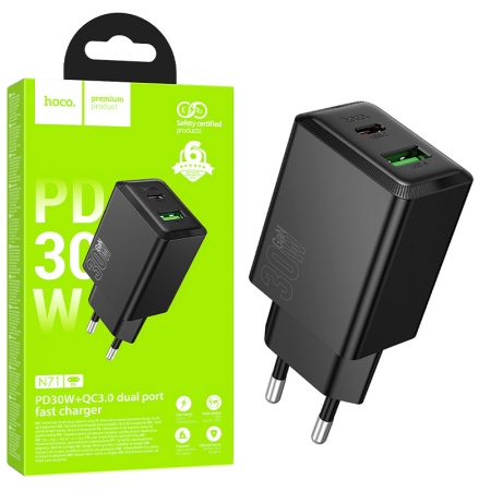 Incarcator retea HOCO N71 PD 30W cu 1x USB-C – FastCharge, incarcare rapida, negru
