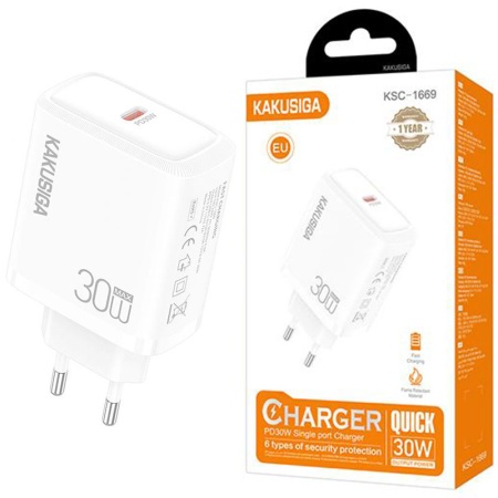 Incarcator retea KAKUSIGA KSC-1669, 30W PD, 1xUSB, FastCharge, BLISTER, WHITE