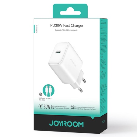 Joyroom JR-TCF24 - Incarcator Retea PD30W + Cablu USB-C 1m, FastCharge, White