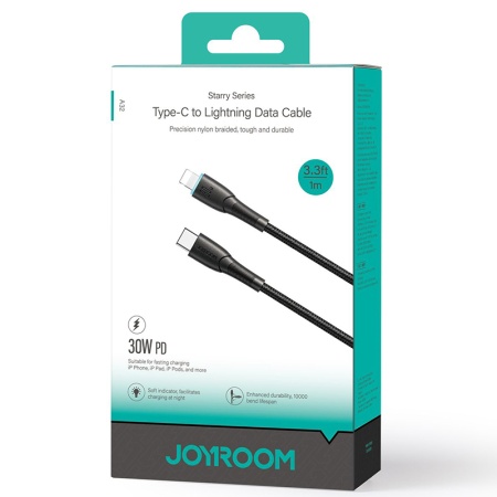 Joyroom SA32-CL3 - Cablu Date si Incarcare USB-C la Lightning, PD30W, QC3.0, SuperFast, 1m, Negru