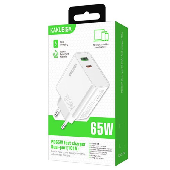 Kaku KSC-934 - Incarcator Retea, 65W, 1xUSB-C, 1xUSB-A, PD, QC 3.0, Alb