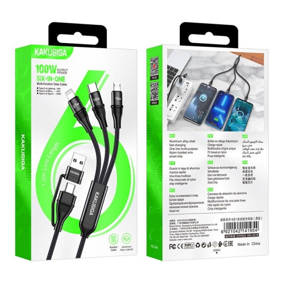 Kaku KSC-989 - Cablu Date si Incarcare, USB / Type-C la Lightning / MicroUSB / Type-C, PD100W, QC3.0, 1.2m,