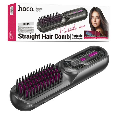 Placa indreptat par HOCO HP45 tip perie cu banda lata – afisaj digital, styling rapid, gri