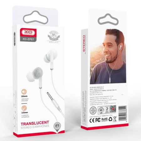 XO EP67 – Casti cu fir In Ear 3.5mm 1.2m, HiFi, microfon & control volum, alb