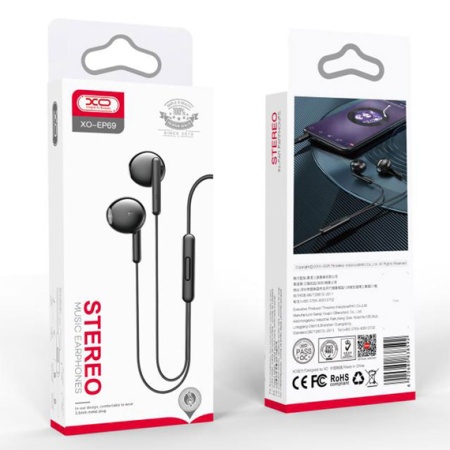 XO EP69 – Casti cu fir In Ear 3.5mm 1.2m, HiFi, microfon & control volum, negru
