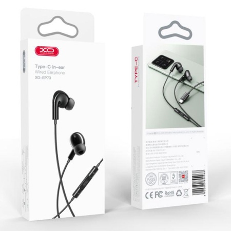 XO EP73 – Casti cu fir In Ear USB-C 1.2m, HiFi, microfon & control volum, negru
