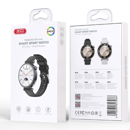 XO GT4 Mini - SmartWatch Amoled, Wireless, IP68, Funcții Multiple, Negru