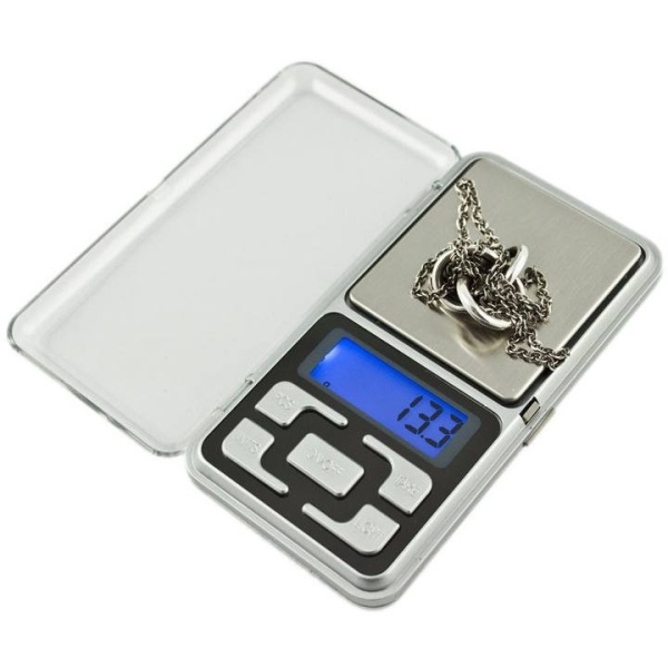 Cantar de precizie de buzunar, Ideal pentru bijuterii, Display iluminat, 0,01-200 g, Argintiu