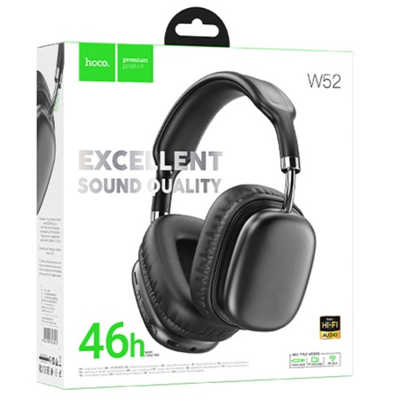 Casti wireless OverEar HOCO W52 pentru gaming – Bluetooth 5.4, TF Card, 400mAh, autonomie 46h, negru