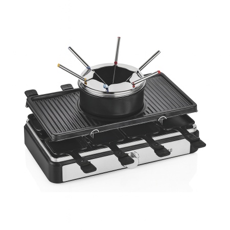 Gratar electric cu fondue & raclette 3 in 1, Zilan ZLN8856, 1400W, termostat reglabil, 8 tigai, inox