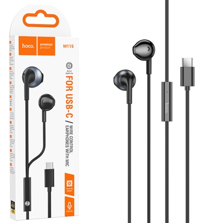 Hoco M115 - Casti cu Fir In-Ear USB-C, 1.2m, Negru