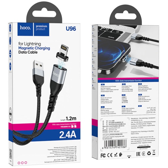 Hoco U96 - Cablu Date si Incarcare, USB la Lightning, 18W, 2.4A, 1m, Negru