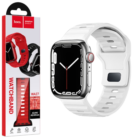 Hoco WA27 - Curea silicon, pentru iWatch, Universal Size 42/44/45/49mm - Flexibile Band, Stepped, Alb