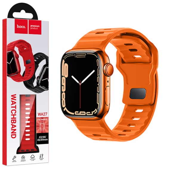 Hoco WA27 - Curea silicon, pentru iWatch, Universal Size 42/44/45/49mm - Flexibile Band, Stepped, Orange