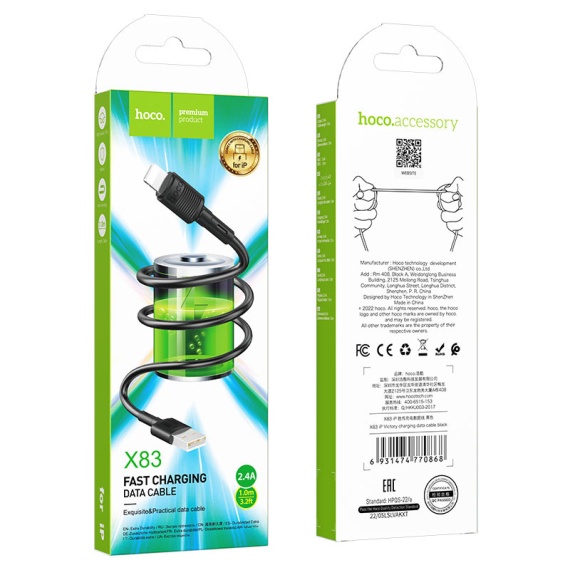 Hoco X83 - Cablu Date si Incarcare, USB la Lightning, 18W, 2.4A, 1m, Negru