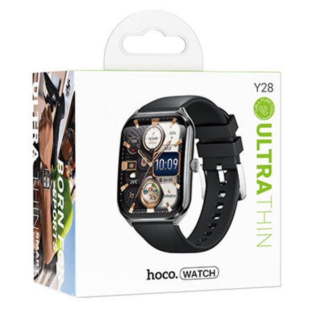 Hoco Y28 - Ceas SmartWatch Sport BT 5.2, Amoled, Apel, Negru