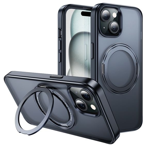 Husa Hoco AS1 - iPhone 15 Plus, MagSafe, Ring Stand, Frosted, Negru