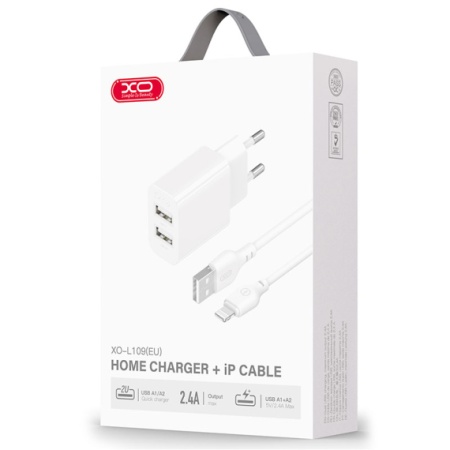 Incarcator retea + cablu USB-A la LightningXO L109 cu 2xUSB-A-A 2.4A, Quick Charge 3.0, alb