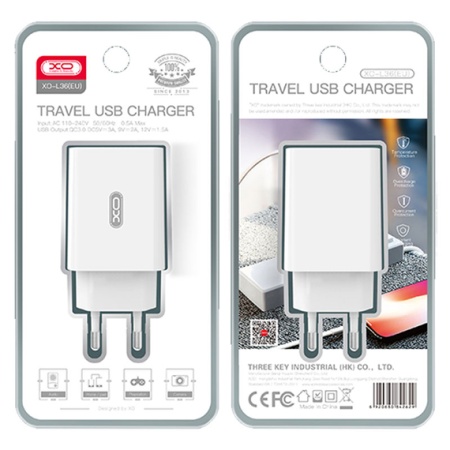Incarcator retea XO L36 cu 1xUSB-A 18W, Quick Charge 3.0, alb