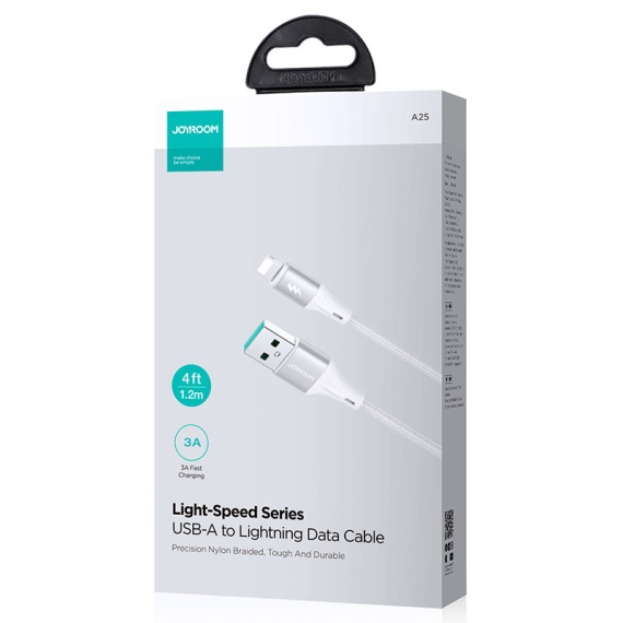 Joyroom A25-AL3 - Cablu Date si Incarcare, USB-A-A la Lightning, 3A, Braided, 1.2m, Alb