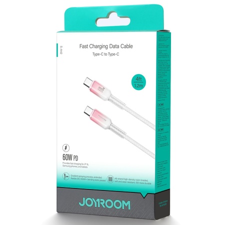 Joyroom A42 - Cablu Date si Incarcare Type-C la Type-C, PD60W, QC3.0, Fast, Crystal, 1.2m, WHITE