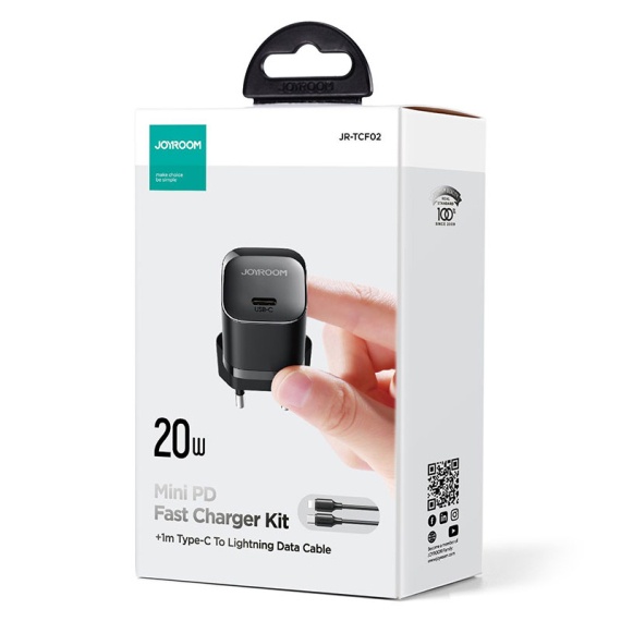Joyroom JR-TCF02 - Incarcator Retea + Cablu Lightning, 20W, 1xUSB-C, PD, Compact, Negru