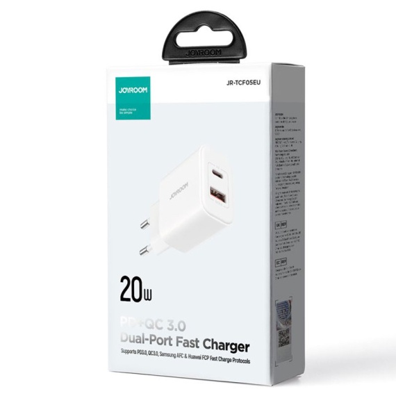 Joyroom JR-TCF05 - Incarcator Retea, 20W, 1xUSB-C, 1xUSB-C, PD, Alb