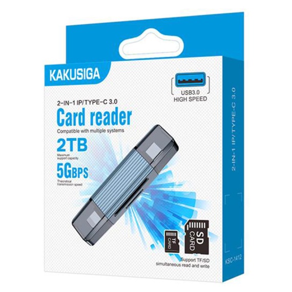 Kaku KSC-1412 - Cititor Card, OTG Transfer, Lightning la Type-C, 2 in 1, 5GB/s, Albastru