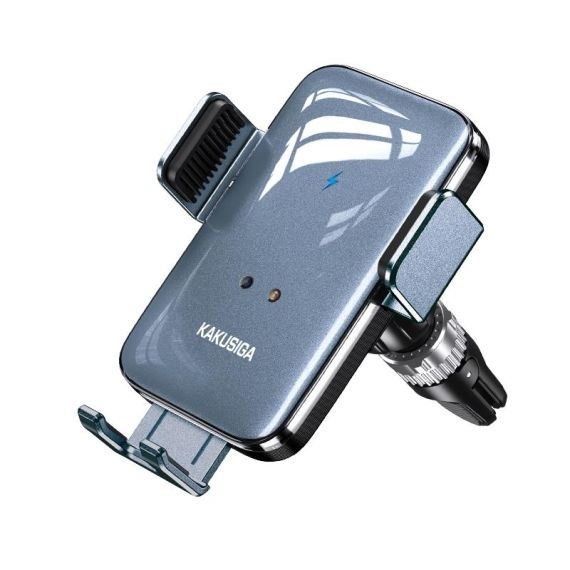 Kakusiga - Suport universal pentru telefon mobil cu incarcare Wireless, 15W, montaj Ventilatie, 360°, Cleme laterale, Infrared, AutoGravity, Negru