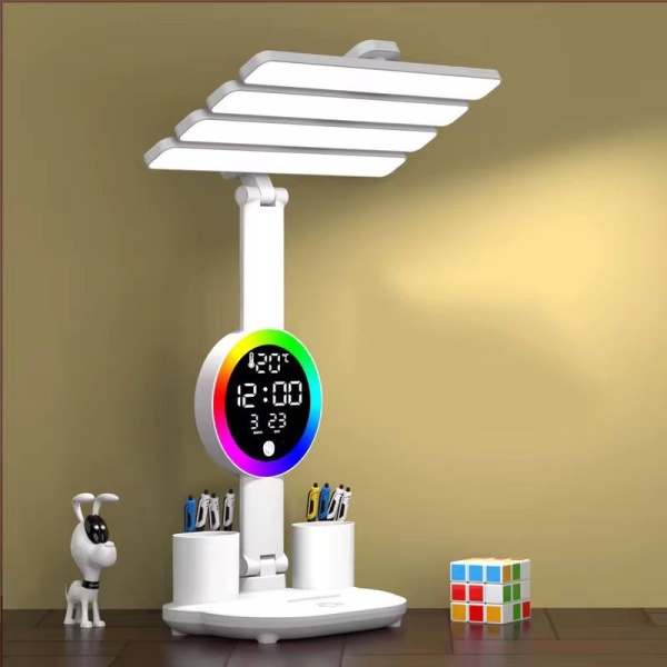 Lampă de birou LED cu ceas, dată și temperatură, 2 Organizatoare, Alb