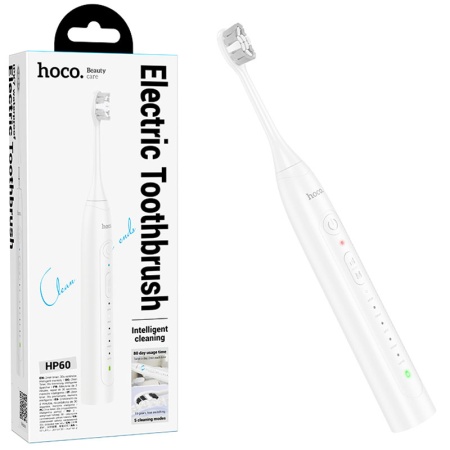 Periuta electrica HOCO HP60 – baterie 1200mAh, moduri multiple, 4 capete interschimbabile, alb