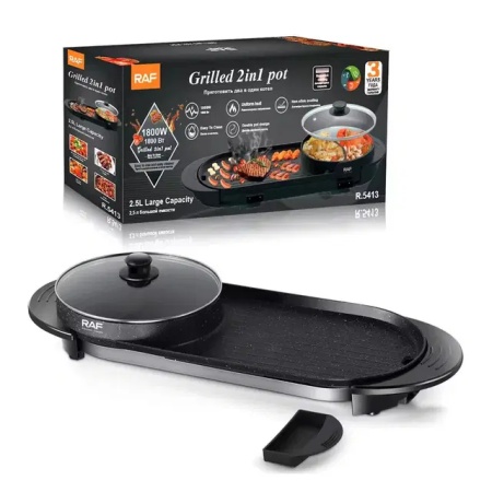 Raf R5413 – Electric Grill 2 in 1 cu oala, 1800W, suprafata antiaderenta, control temperatura