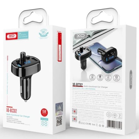 XO BCC02 – Modulator FM Bluetooth 15W 2xUSB-A QC 3.0 cu LED, negru
