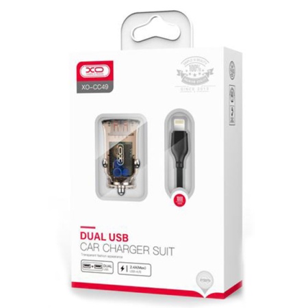 XO CC50 – Incarcator auto + cablu Lightning 33W Type-C USB PD QC 3.0 clear design