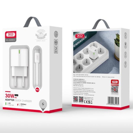 XO CE06 – Incarcator retea GaN + cablu Type-C 30W Type-C PD, alb
