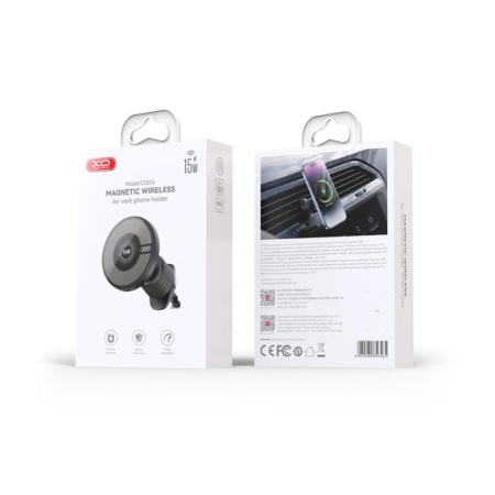 XO CX025 – Suport auto cu incarcare wireless 15W magnetic pentru ventilatie MultiAngle PullClip
