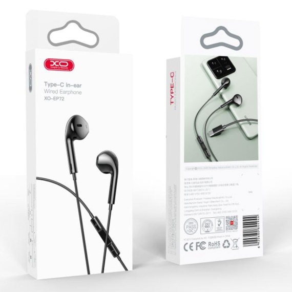 XO EP72 - Casti cu Fir, In Ear, USB-C, 1.2m, Mic & Volume Key, HiFi, Negru