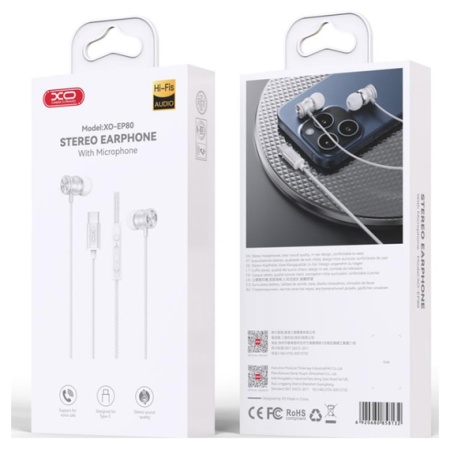 XO EP80 – Casti cu fir In Ear Type-C 1.2m, digital, alb
