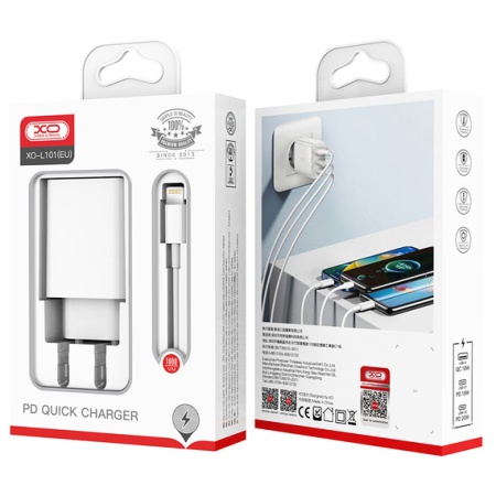 XO L101 – Incarcator retea + cablu Lightning 20W 2xUSB-C 1xUSB-A PD QC 3.0 alb