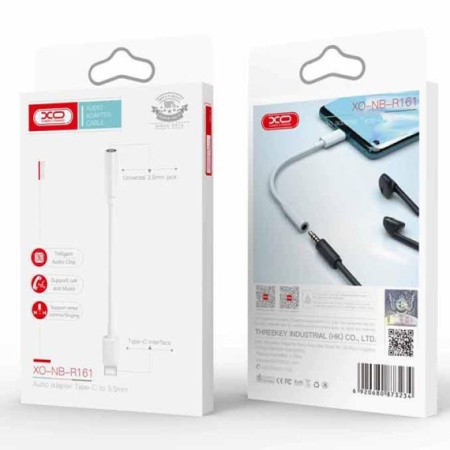 XO NB-R161 - Cablu Audio, Type-C la Jack 3.5mm (F) - 14cm, Alb