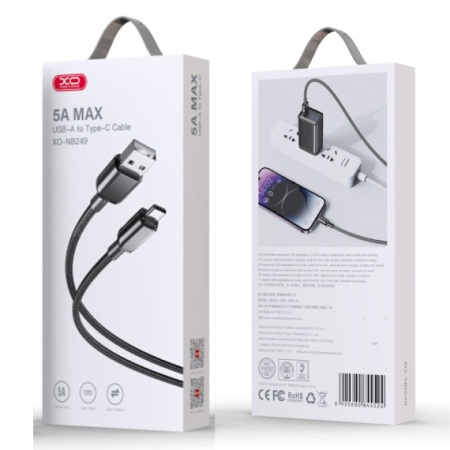XO NB249 - Cablu Date si Incarcare, USB la Type-C, 5A, Braided, 1m, Negru