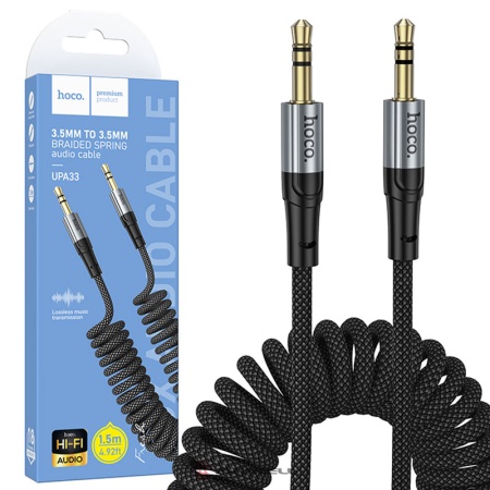 Cablu audio HOCO UPA33, Jack 3.5mm (M) la Jack 3.5mm (M), Hi-Fi, spring, braided, 1.5m, BLISTER, BLACK