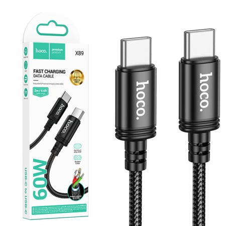 Cablu USB-C la Type-C, 2m Hoco X89 – date si incarcare PD 60W, QC3.0 fast, rezistent, negru